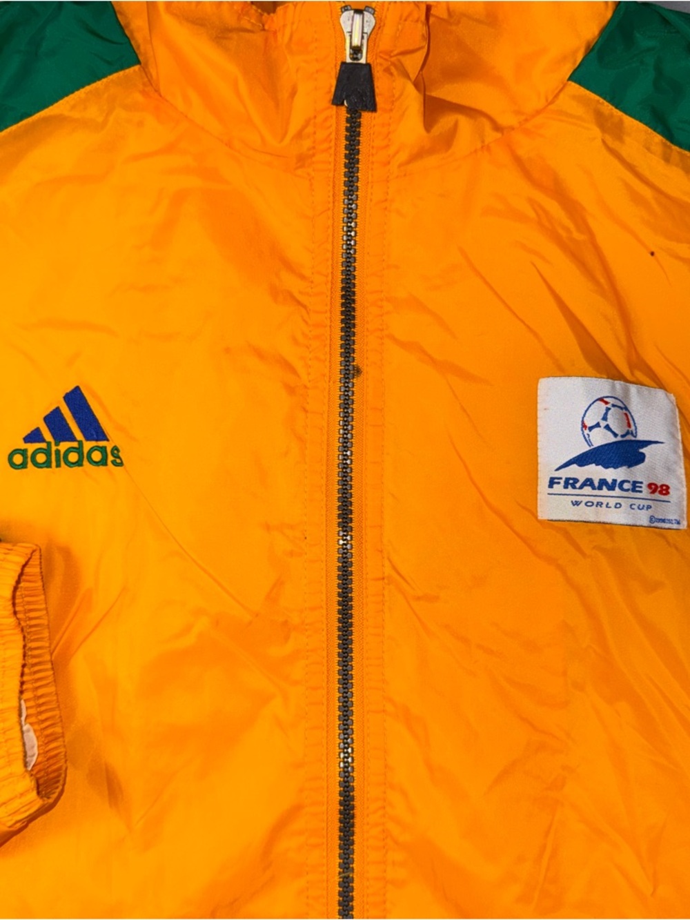 Vintage Brazil Jacket Mens Medium Yellow Soccer France 98 World Cup Adidas 90s - Picture 6 of 12